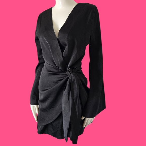 Wayf Black Long Sleeve Wrap Dress - Picture 1 of 9